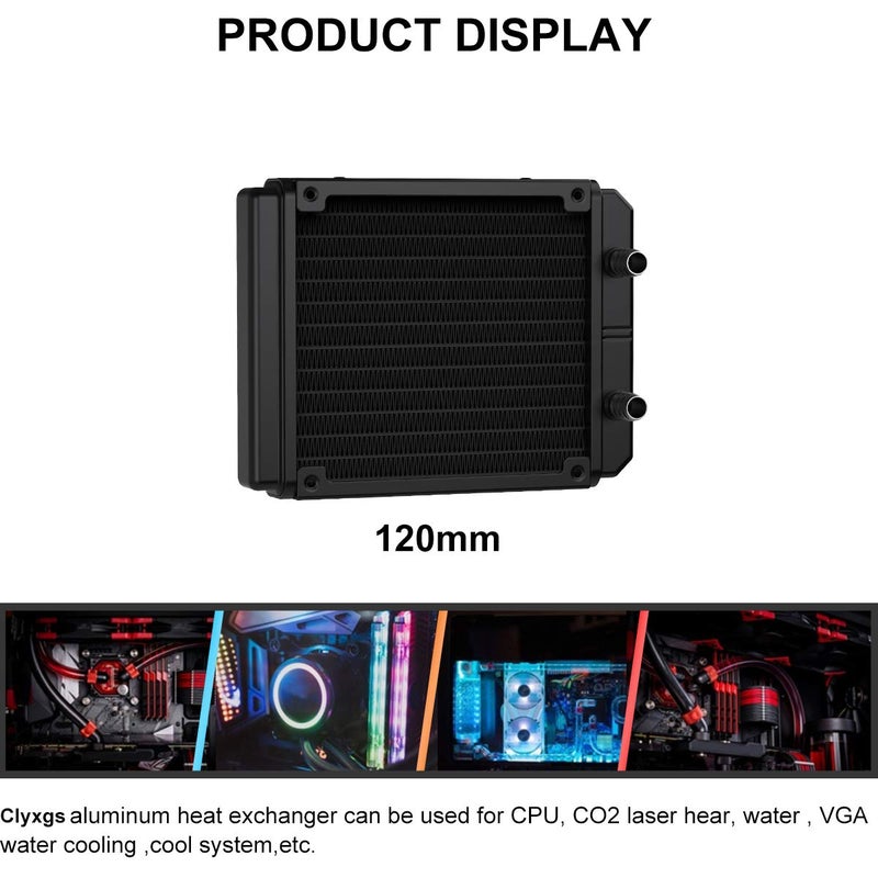 Clyxgs Water Cooling Radiator, 12 Pipe Aluminum Heat Exchanger Radiator with Tube for PC CPU Computer Water Cool System DC12V 120mm - Image 5